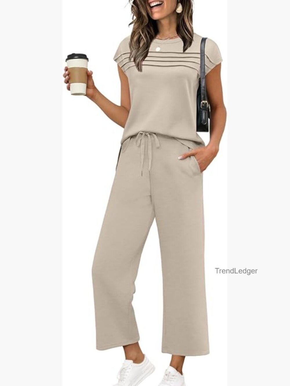 Two Piece Lounge Matching Set Womens Travel Vacation Outfits Cap Sleeve